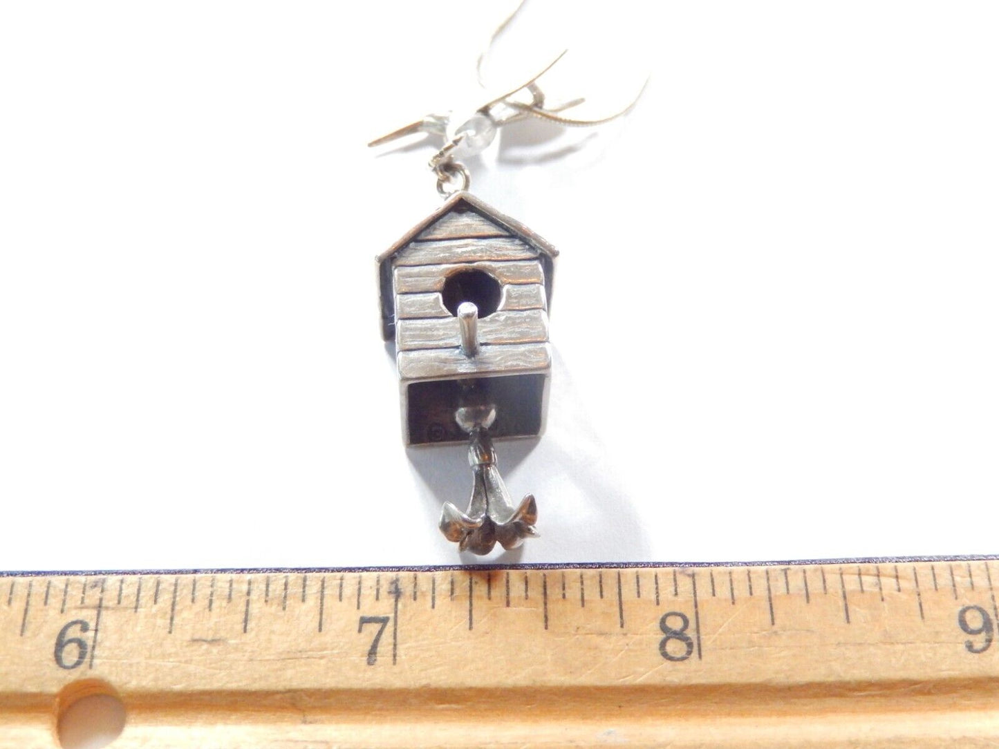 *VINTAGE*  Sterling Silver 3D Humming Bird w/ House and Moveable Bell w/24"chain