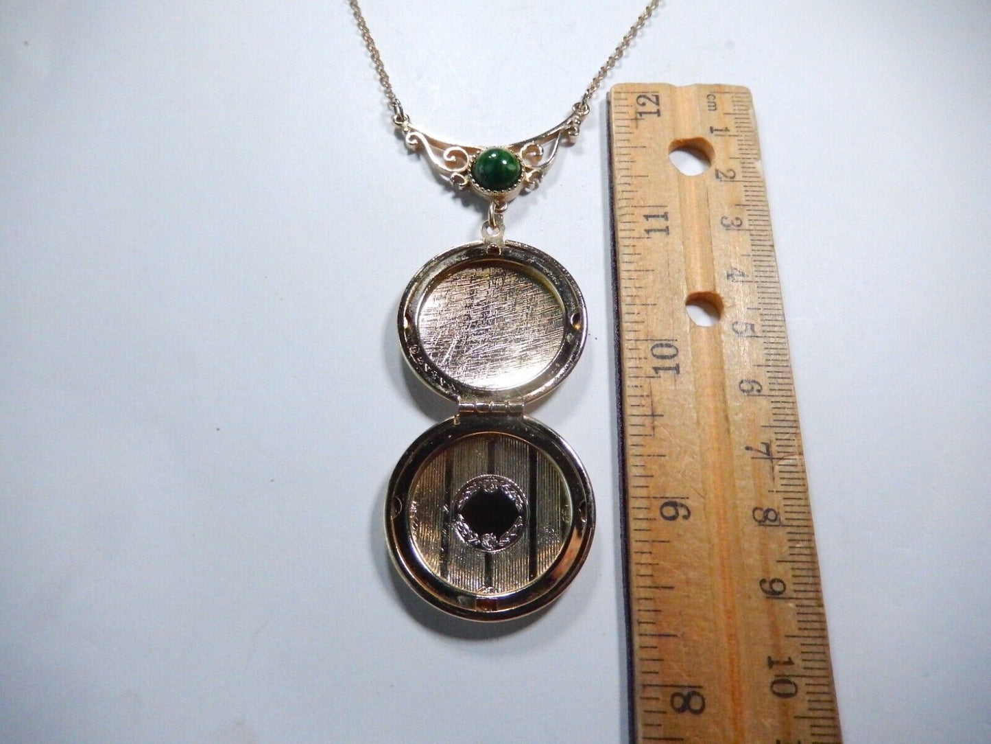 *VINTAGE* SARAH 1-1/4"  Gold Tone Locket Pendant Pressed Victorian Design 18”