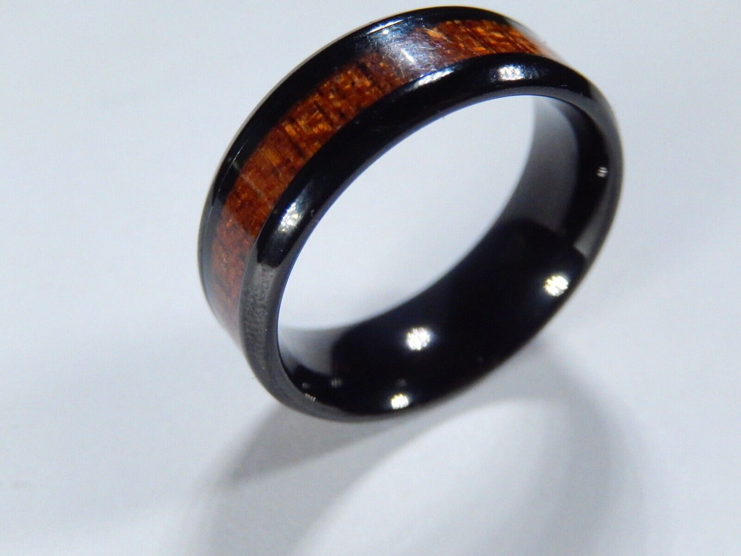 8mm Black Tungsten carbide ring Koa Wood  Wedding Band Men Size 10