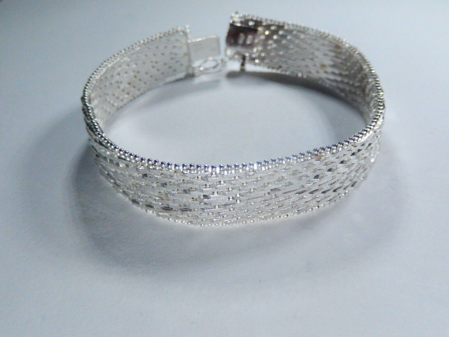 Vintage Italy 925 Thick Heavy 13mm Wide Chevron Mesh Bracelet Sterling Silver-7"