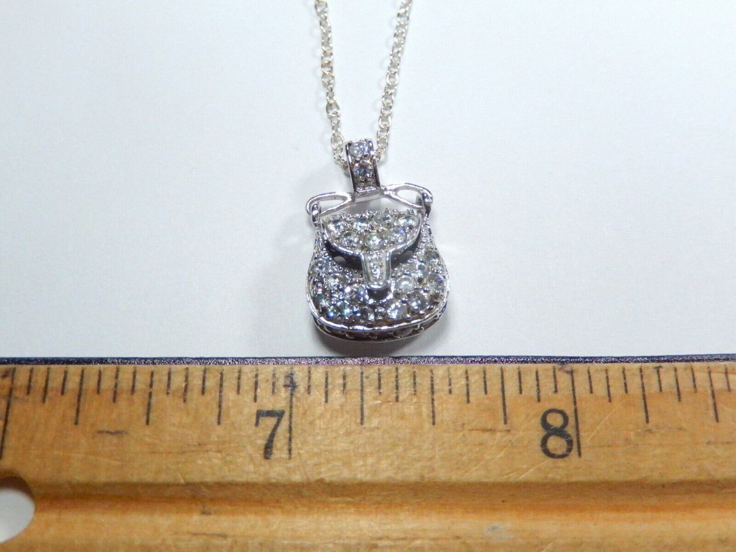 *VINTAGE* Sterling Silver & Cubic Zirconia Pave PURSE PENDANT NECKLACE 18"