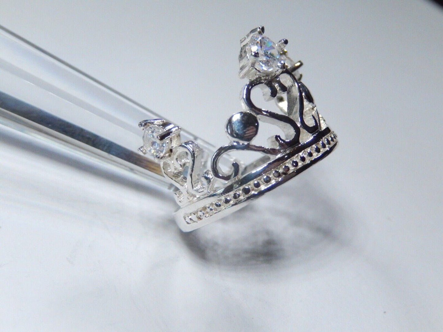 LARGE 925 Sterling Silver Three C Z Heart Crown Design Wide Ring Size 8.25