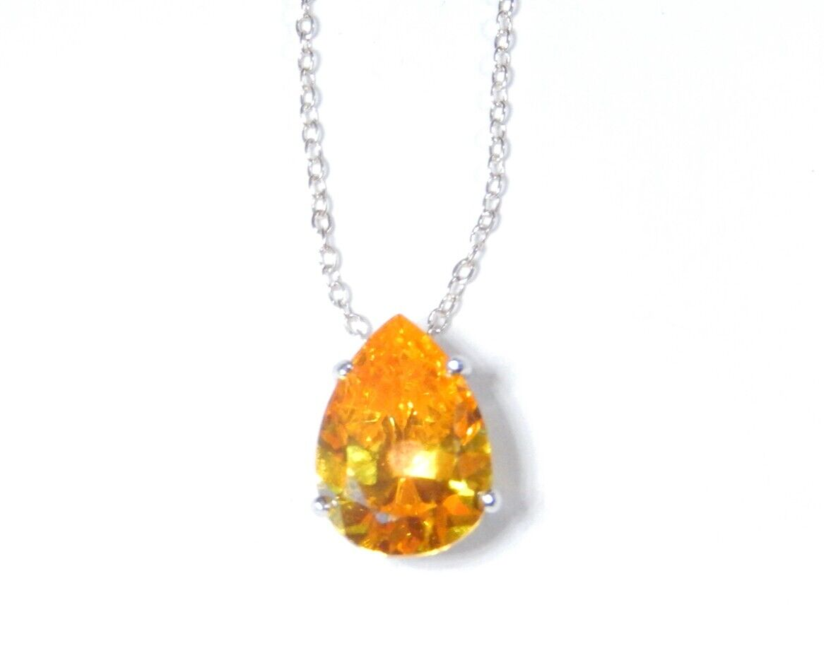 Sterling Silver 60 CT PEAR CITRINE Solitaire Pendant w18 Sterling Chain