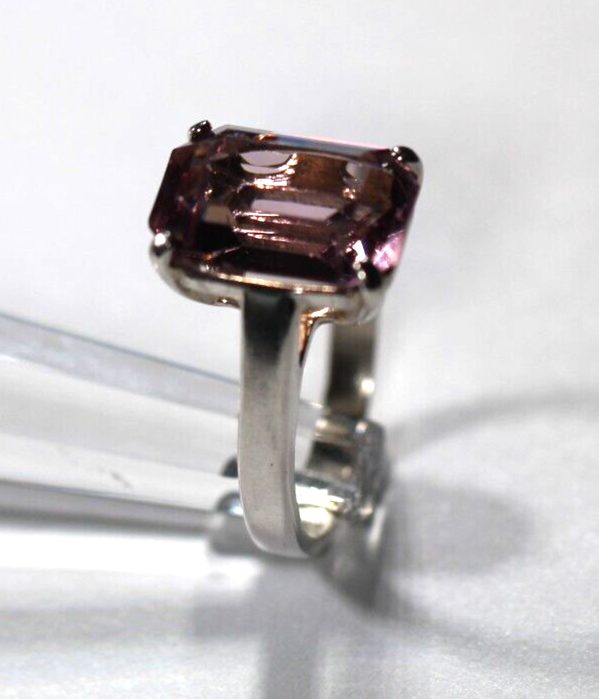 Sterling Silver 5.0 CT Emerald Cut Amethyst Solitaire Cocktail Ring Size 7