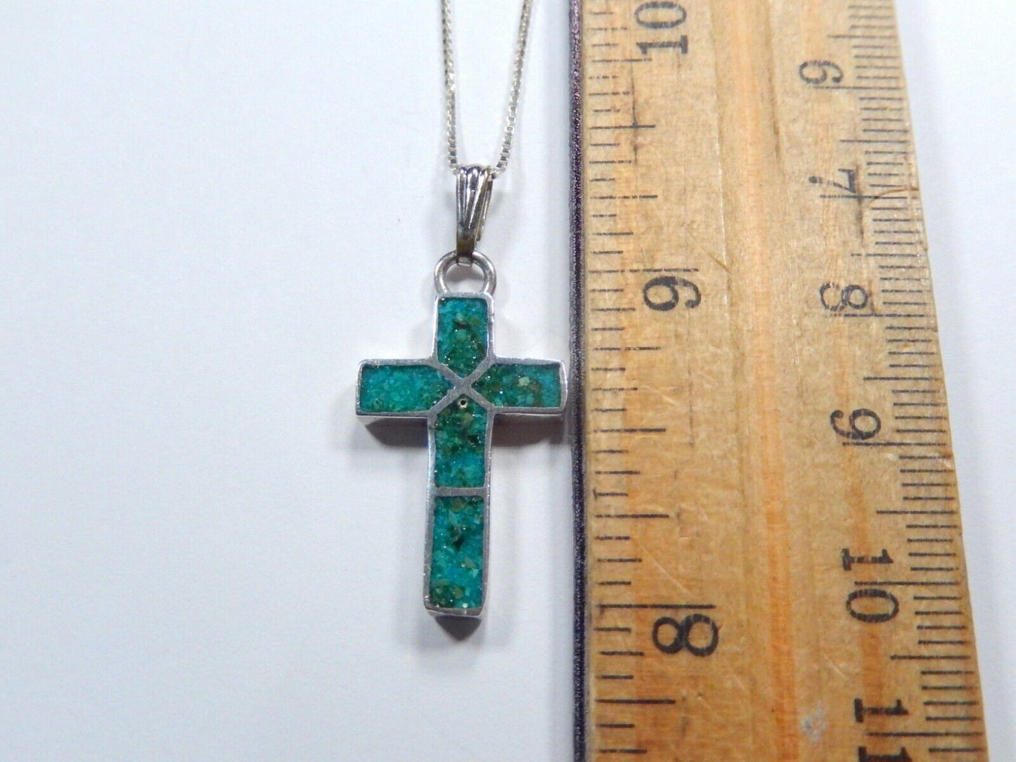 Vintage Native American Sterling Silver Turquoise Cross Pendant with 18" Chain