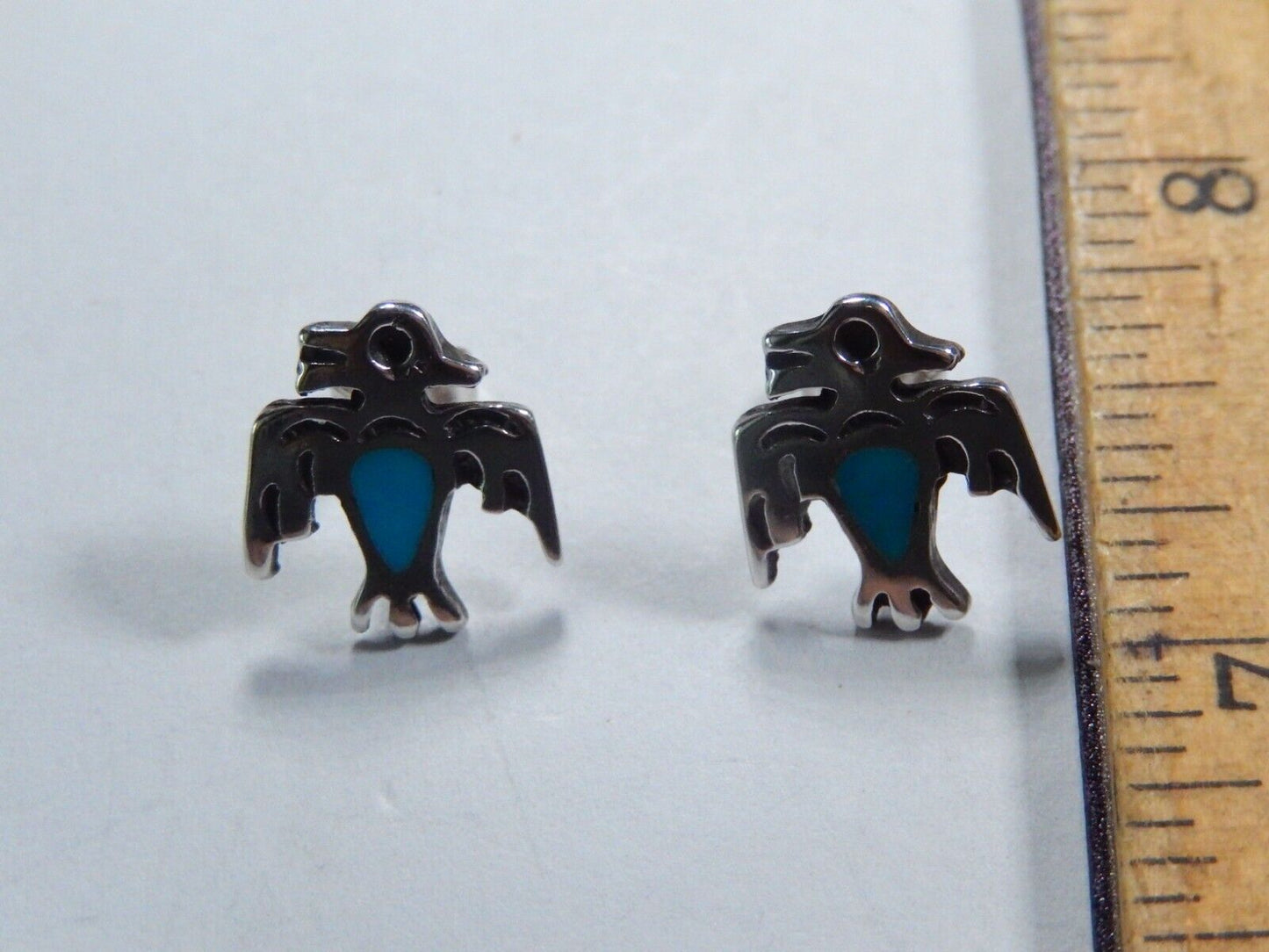 Vintage Southwestern Sterling Silver Turquoise Thunderbird Post Stud Earrings