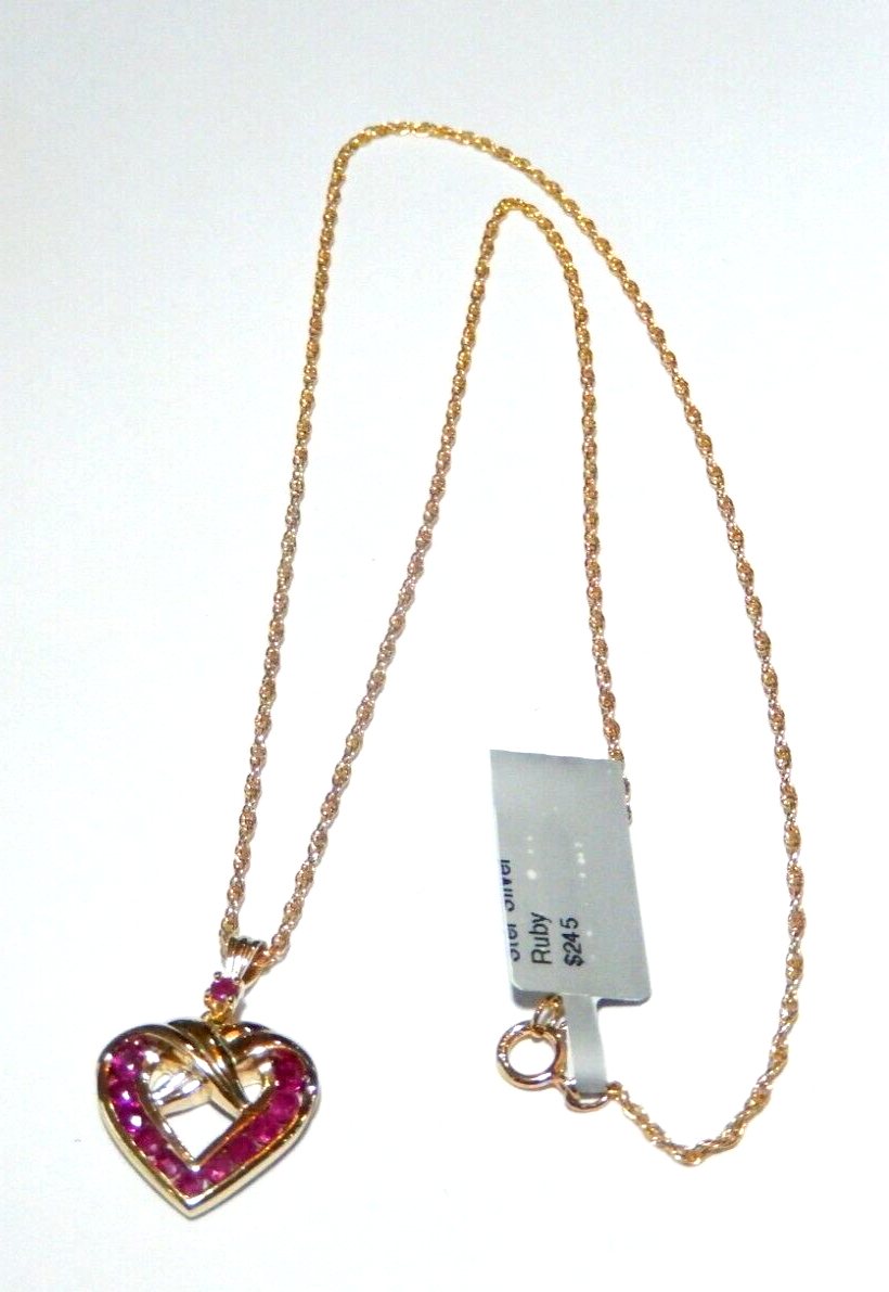 NWT  Gold Vermeil 925 Natural Ruby Heart Pendant w18 Gold Vermeil Chain