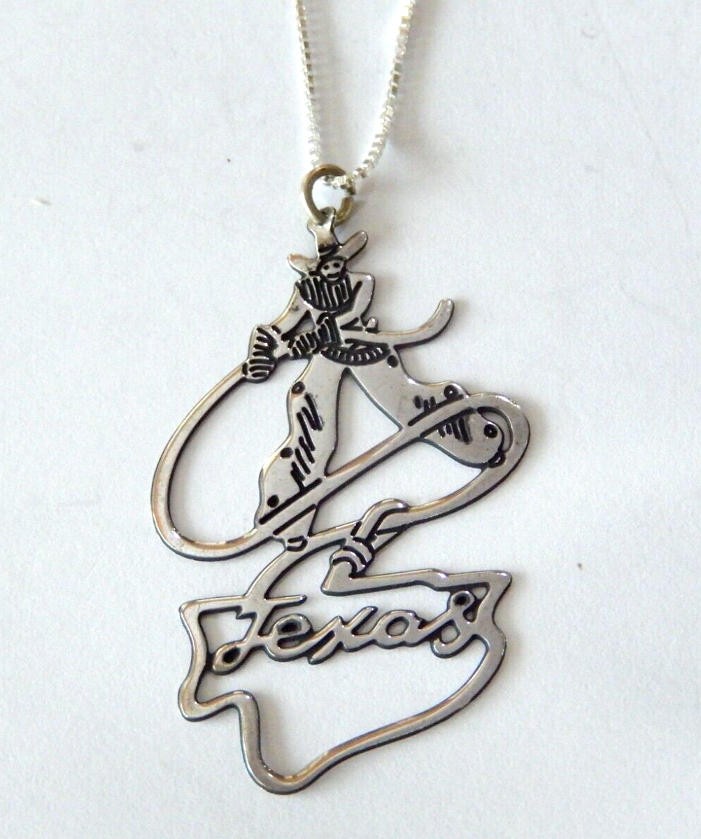 925 Sterling Silver Texas State Cowboy Pendant with 18 Sterling Box Chain