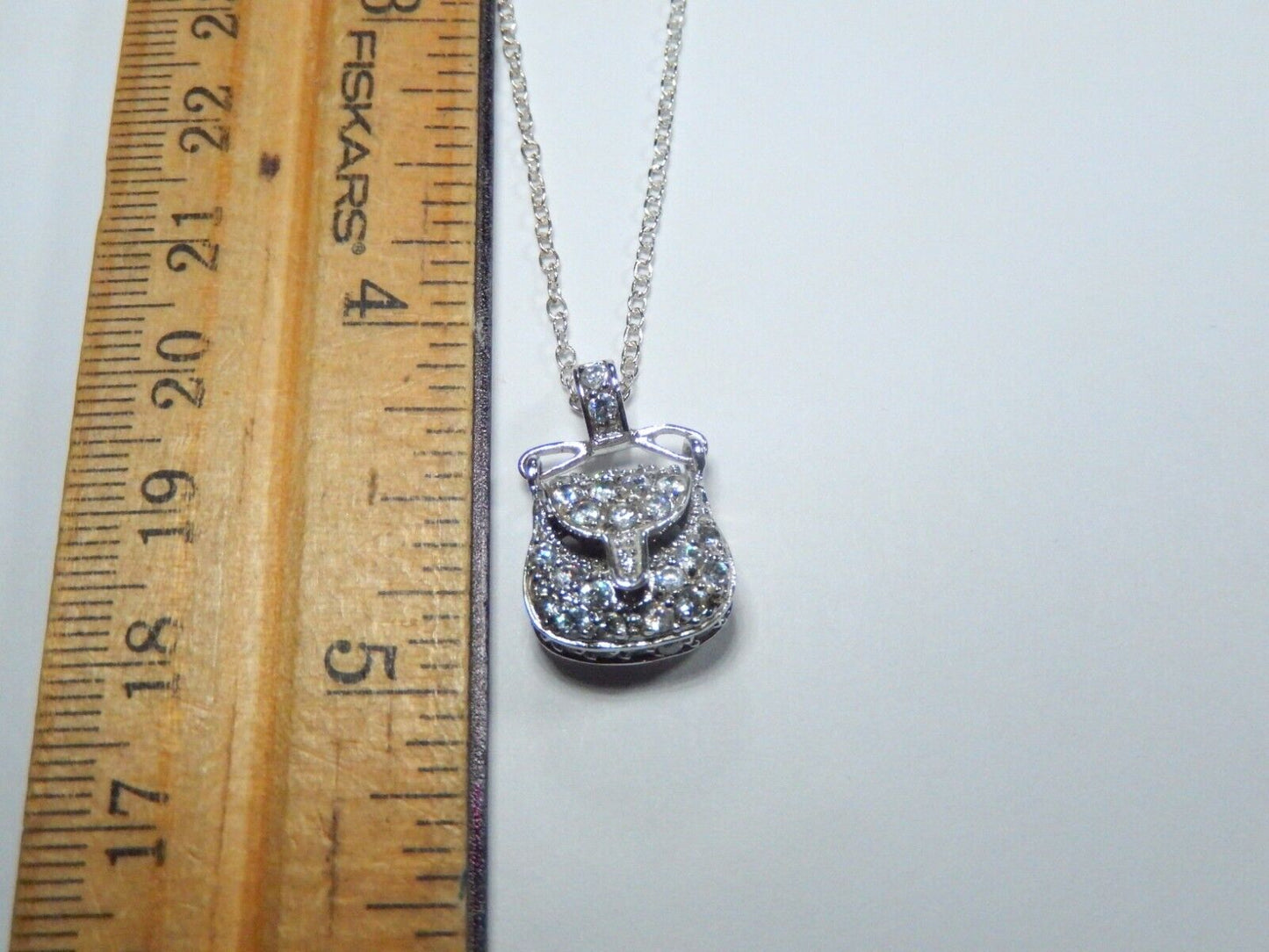 *VINTAGE* Sterling Silver & Cubic Zirconia Pave PURSE PENDANT NECKLACE 18"