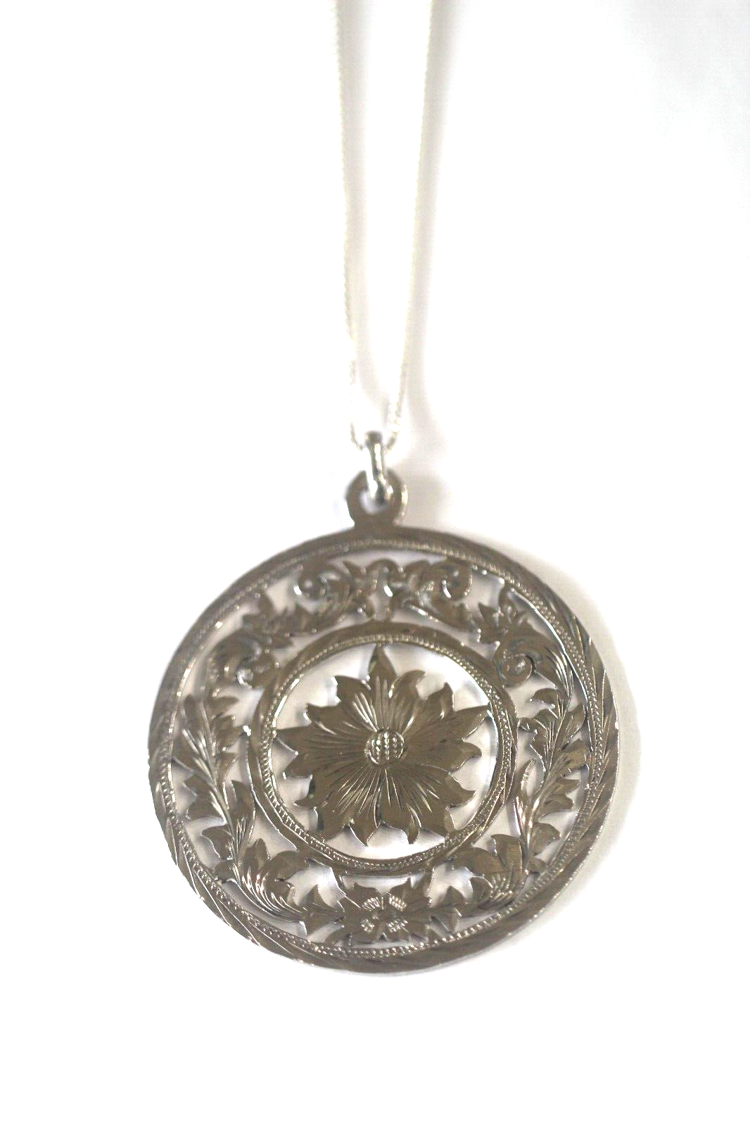 Large Vintage Sterling Silver "Rose" Pendant, Handmade Repousse w/18" Chain