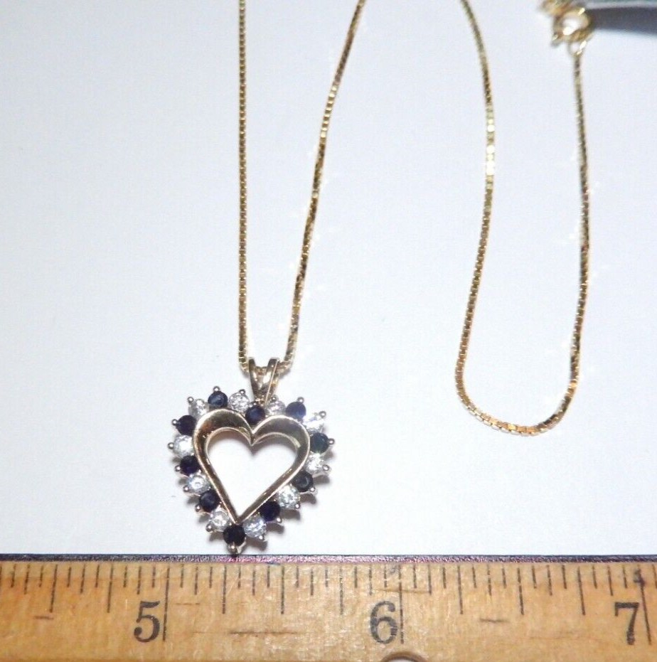 NEW Gold Vermeil 925 Sapphires  CZ Heart Pendant w18 Vermeil Chain