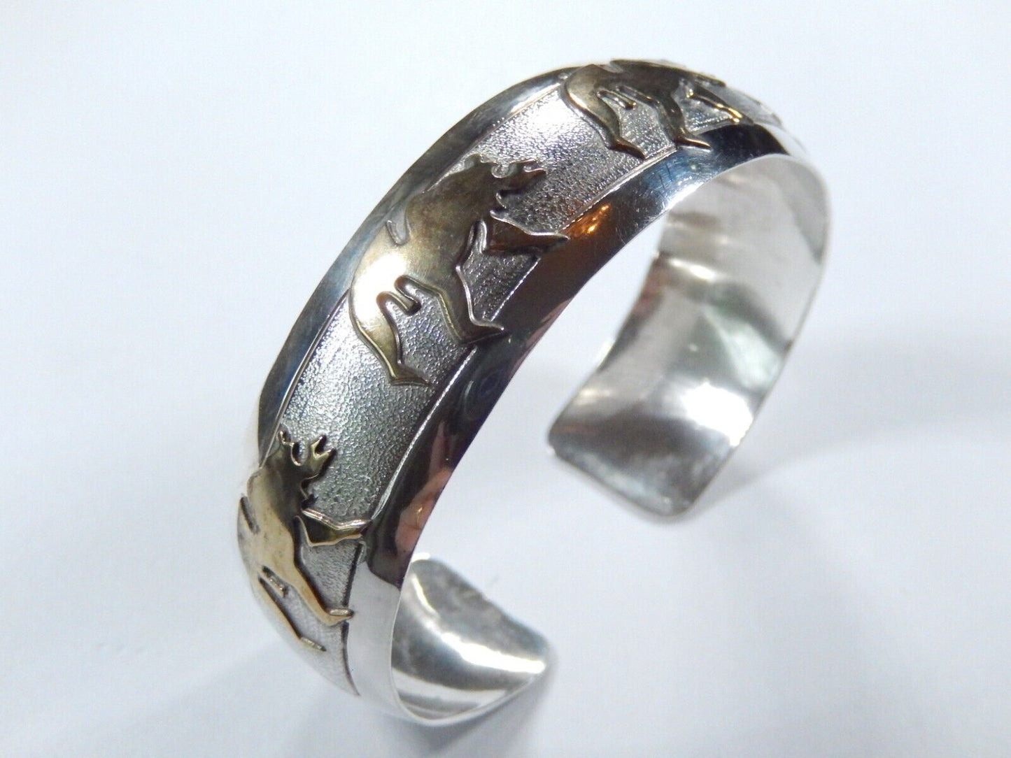 *VINTAGE* "V.R. IHMSS"  Sterling Silver and Gold Fill Cuff 17mm Wide Bracelet