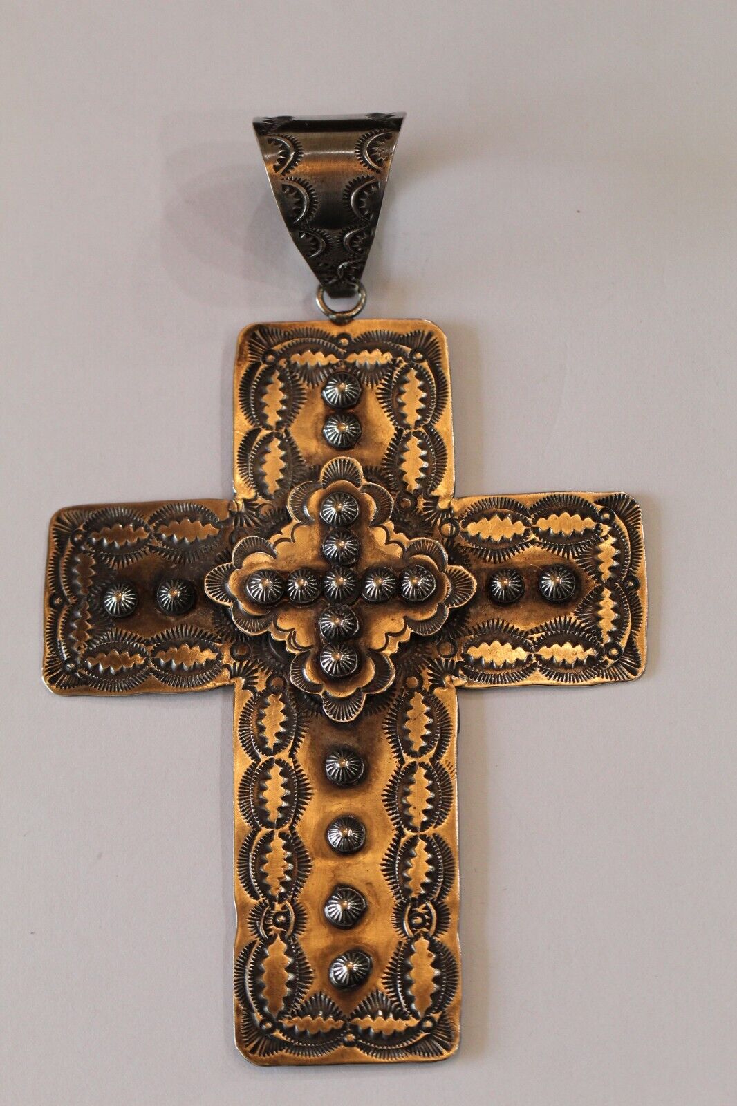Rocki Gorman & Vincent James Platero Sterling Silver Cross 6" Pendant 68.8 grams