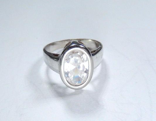 925 STERLING SILVER 3.00 CARAT BEZEL SET OVAL CZ SOLITAIRE BAND RING SIZE 6.5