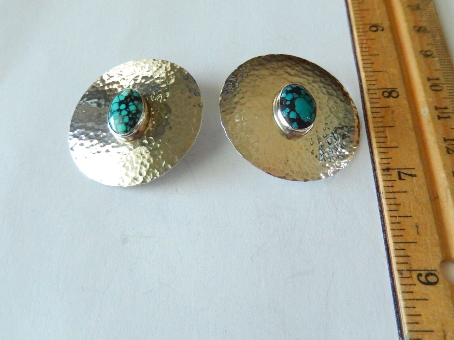 *VINTAGE*  TY Yazzie Sterling Silver Turquoise Native American Clip On Earrings