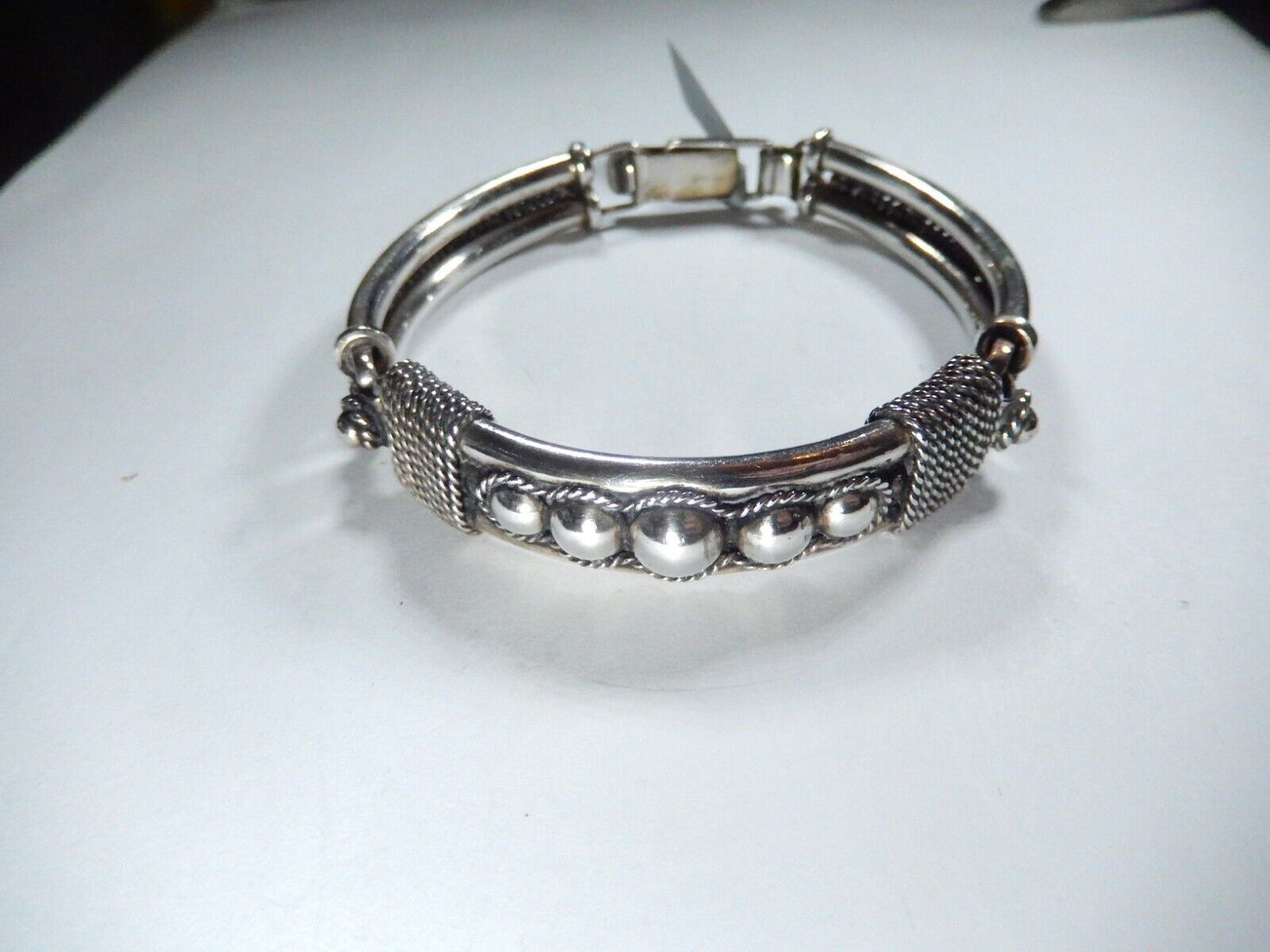 *VINTAGE* -  Sterling Silver Artist "BA" Beaded Link Bracelet 8"L x 1/2"W-44gms