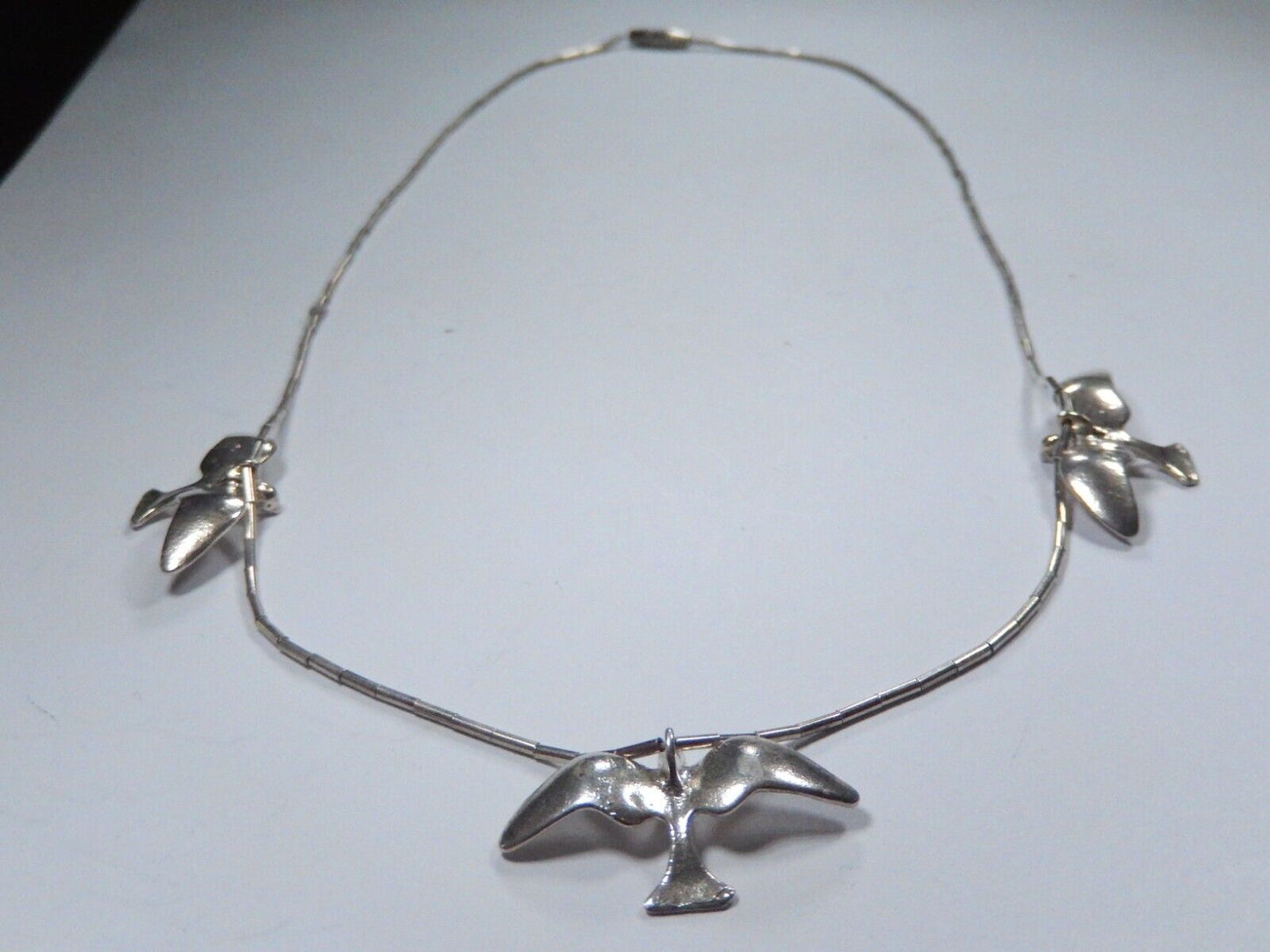 Native American 3 Bird Liquid Silver 17" Choker Necklace