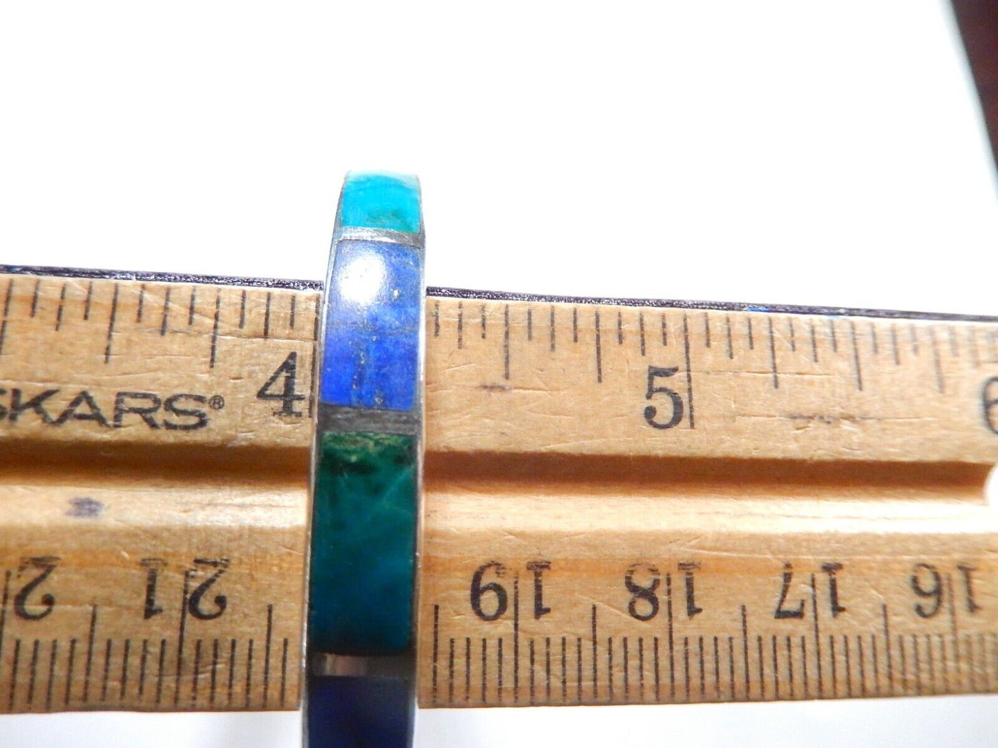 *VINTAGE* Artist Signed Sterling Silver .950 Lapis and Malachite Bangle Bracelet