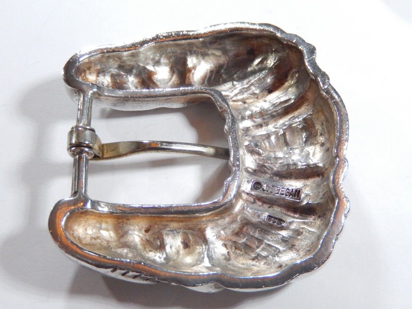 J DEEGAN VINTAGE Sterling Silver 925 belt BUCKLE  KEEPER 138 grams 62mm wide