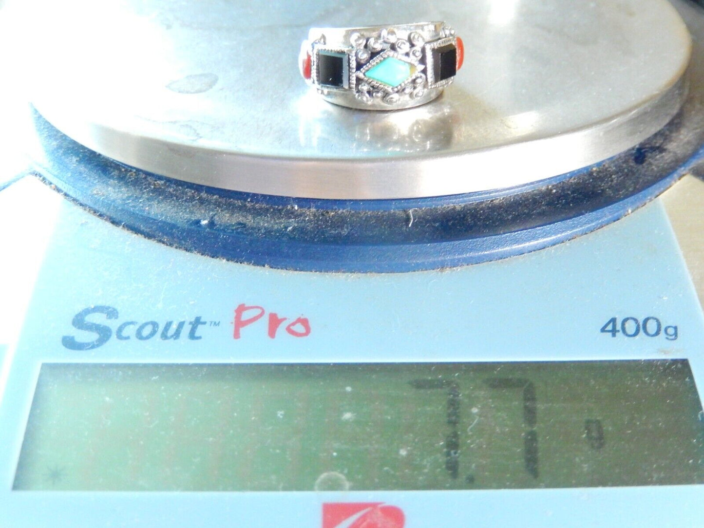 *VINTAGE* Southwest Sterling Silver Multi Gemstone Ring Size 6.75