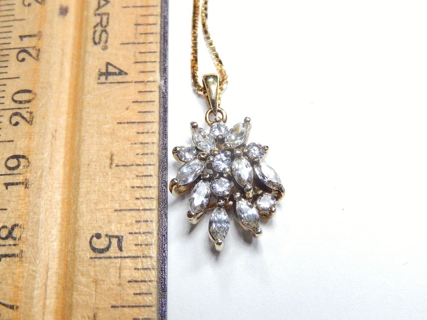 *VINTAGE* Gold Vermeil Sterling Silver Ross Simon CZ Cluster Pendant w/18" Chain