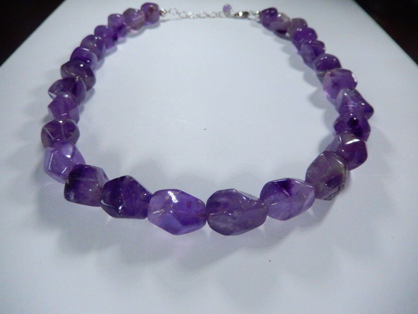 *VINTAGE*  Natural Amethyst Chunky 13 mm Beads 18" Necklace 925 Chain & Clasp