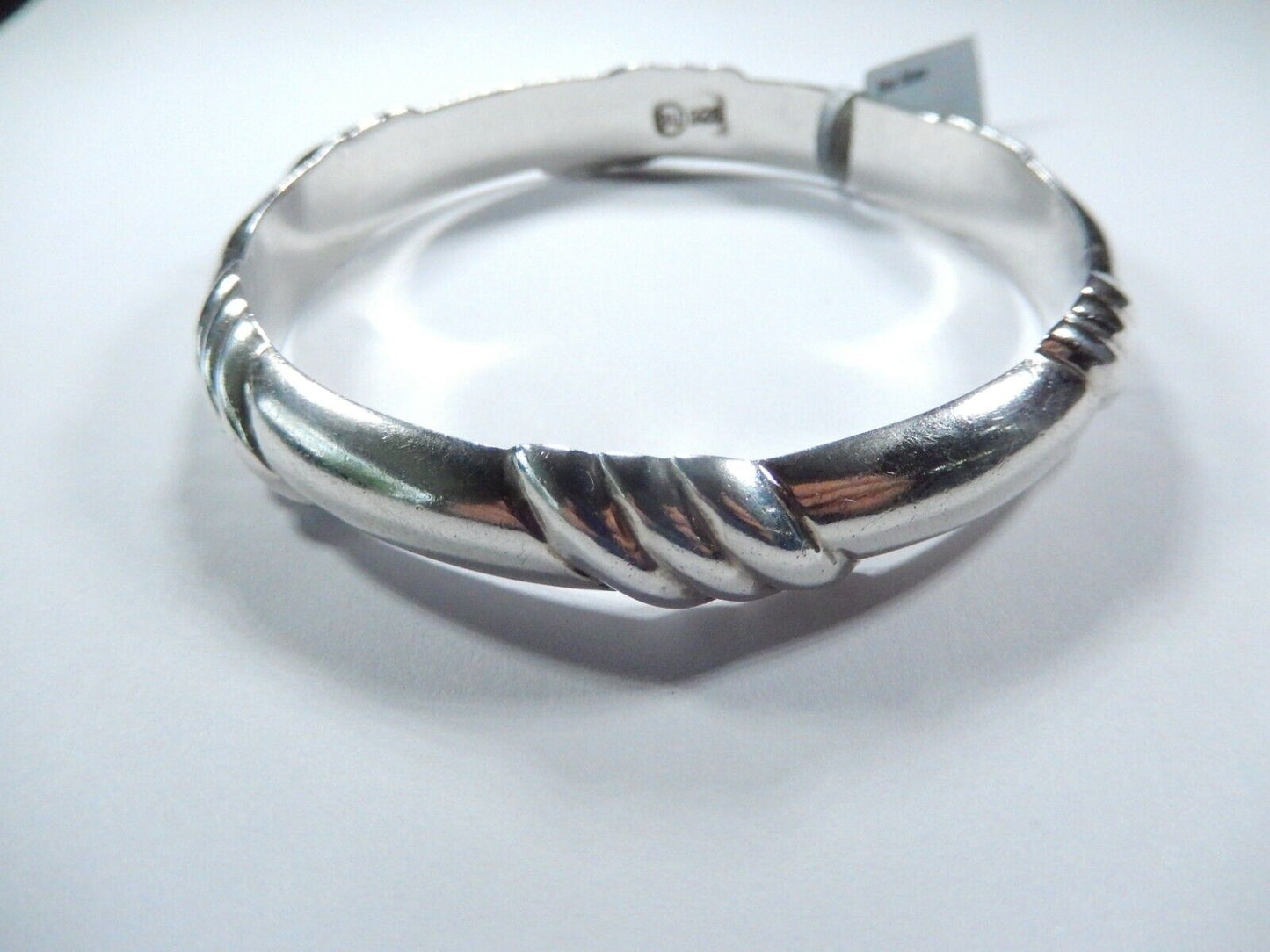 VINTAGE Signed "SU" Bangle 925 Sterling Silver Modernist Ribbed Bracelet 30.9gms