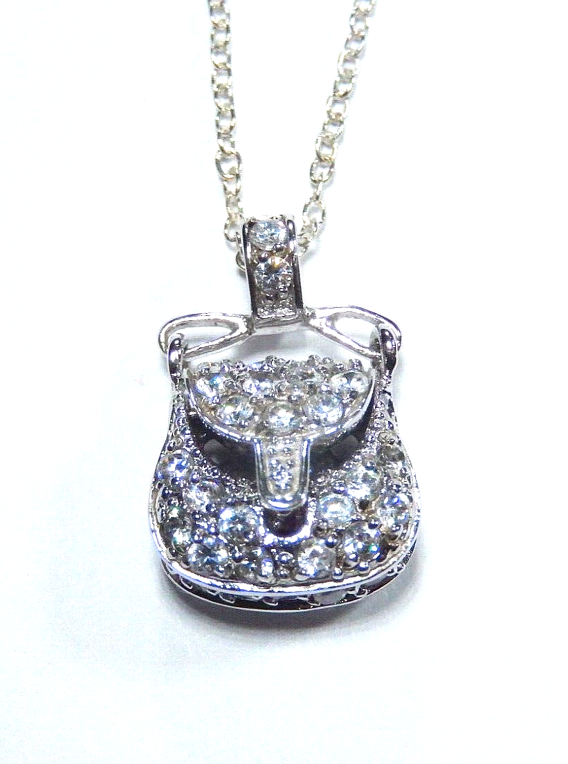 *VINTAGE* Sterling Silver & Cubic Zirconia Pave PURSE PENDANT NECKLACE 18"