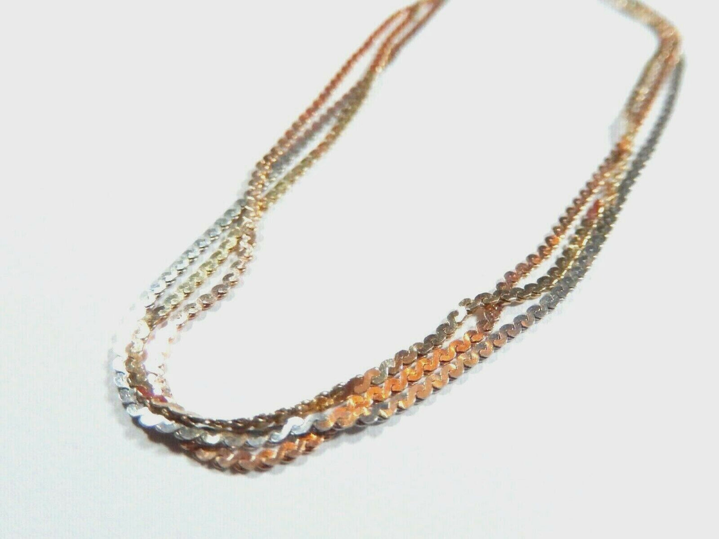 VINTAGE 14k Two Tone Yellow  White Gold Triple Strand 7 Serpentine Bracelet