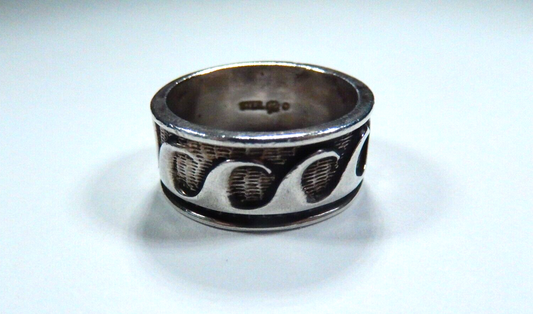*VINTAGE* 925 Sterling Silver Southwestern 9.25mm Wide Band Ocean Wave Ring 7.5