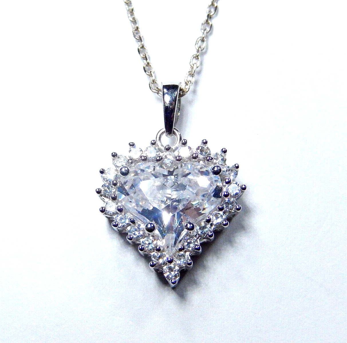 Sterling Silver 3.0 CT 9mm x 9mm CZ Heart Halo Pendant with 18" Sterling Chain