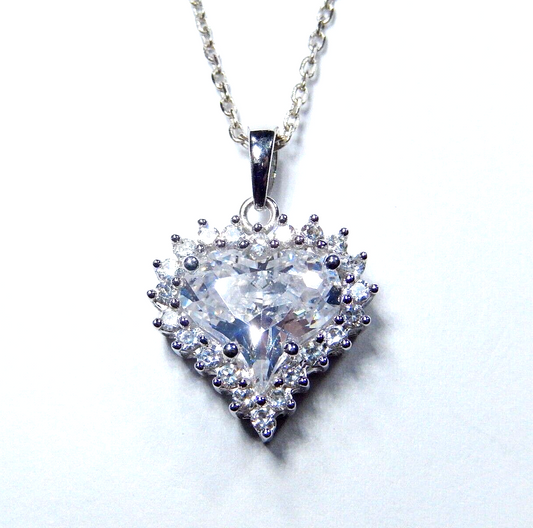 Sterling Silver 3.0 CT 9mm x 9mm CZ Heart Halo Pendant with 18" Sterling Chain