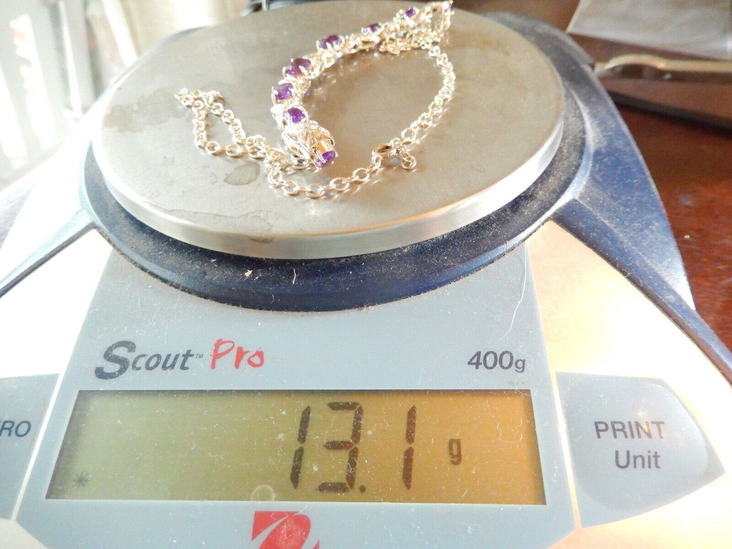 VINTAGE - Sterling Silver Amethyst and Diamond Statement Necklace 15" - 18"