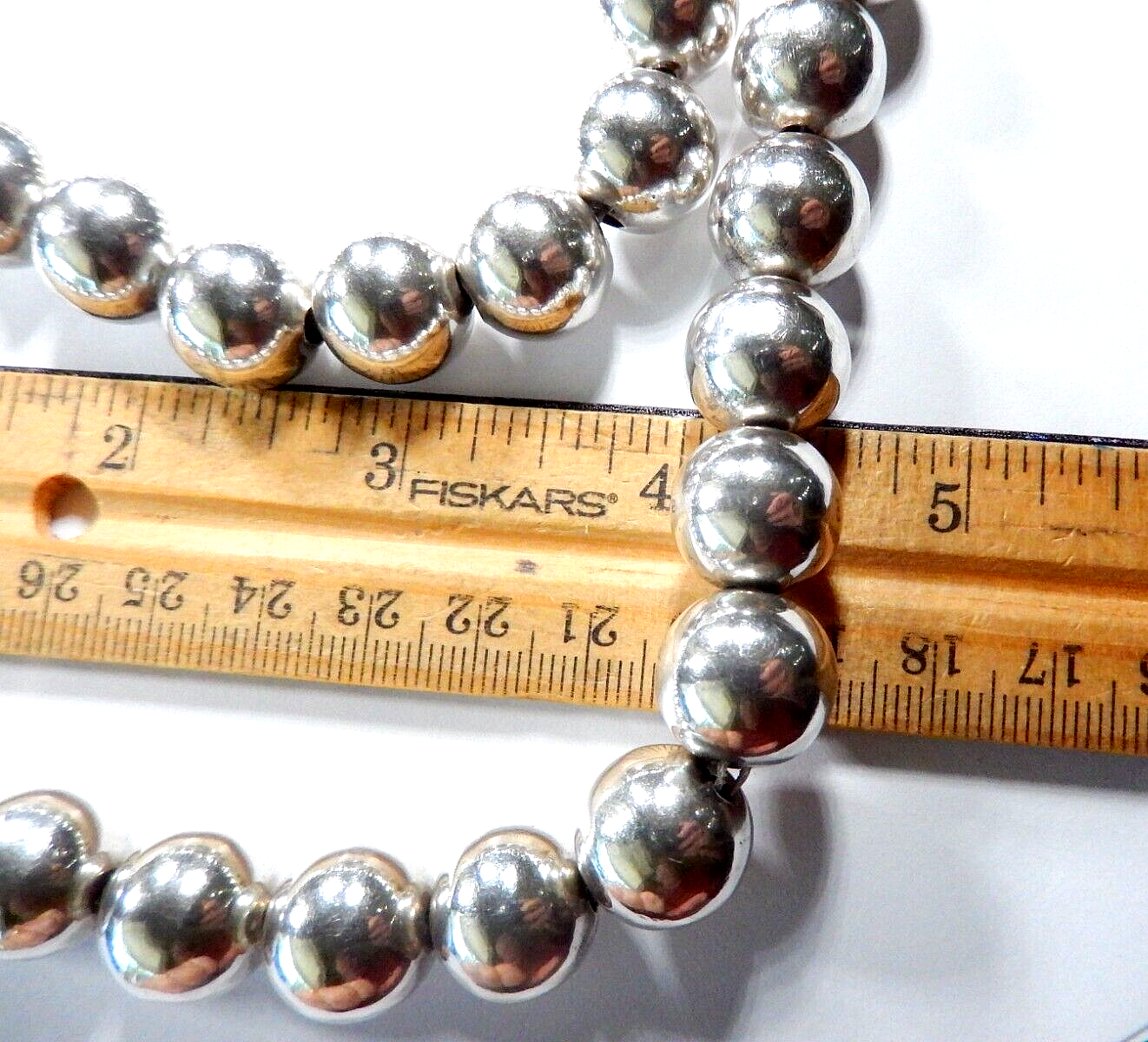 *VINTAGE* 925 Sterling Silver LARGE 14mm Smooth Bead Beaded Necklace 36" LONG