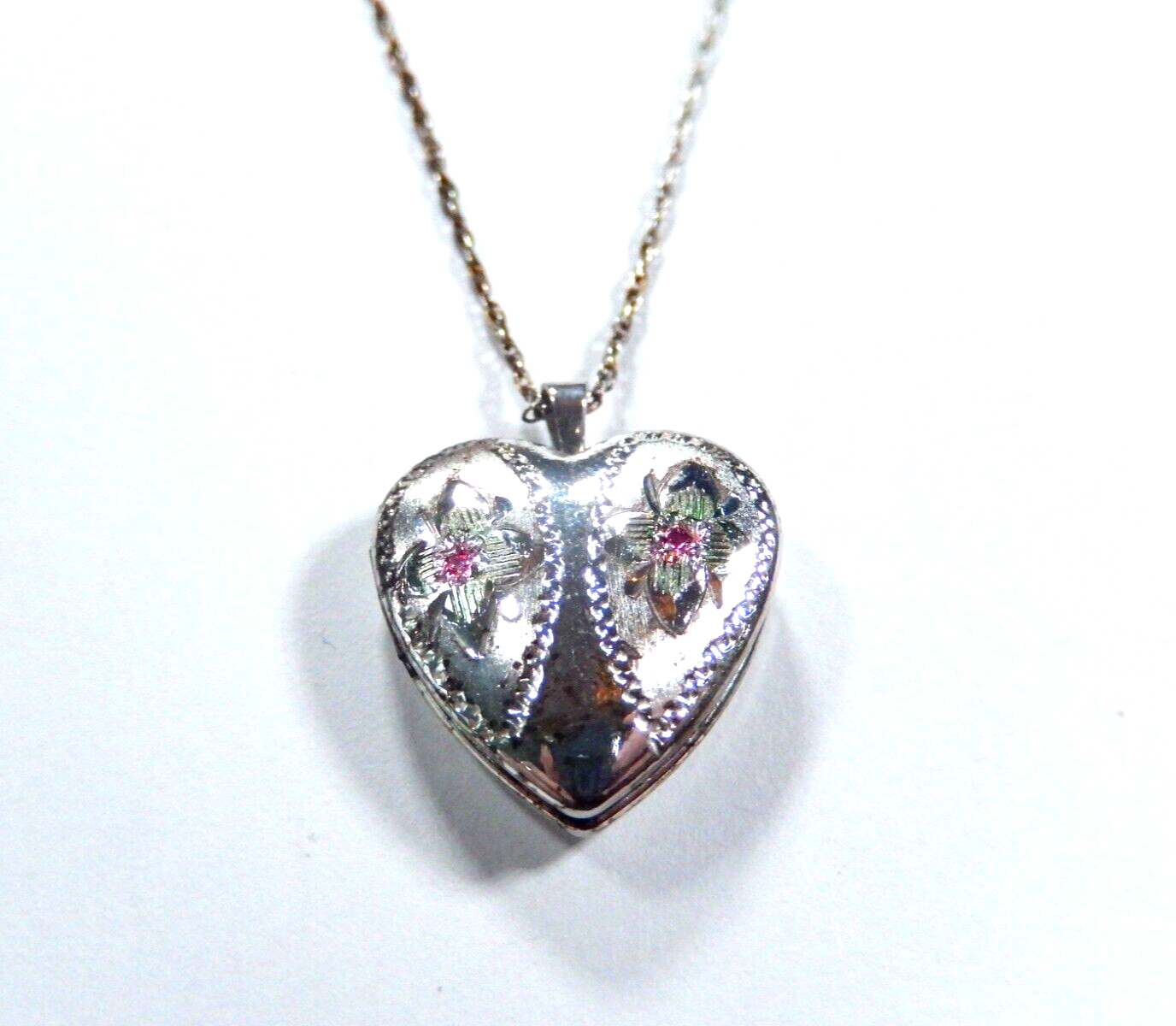 *VINTAGE*  Sterling Silver 925 Etched Heart Locket Pendant w/18" Sterling Chain
