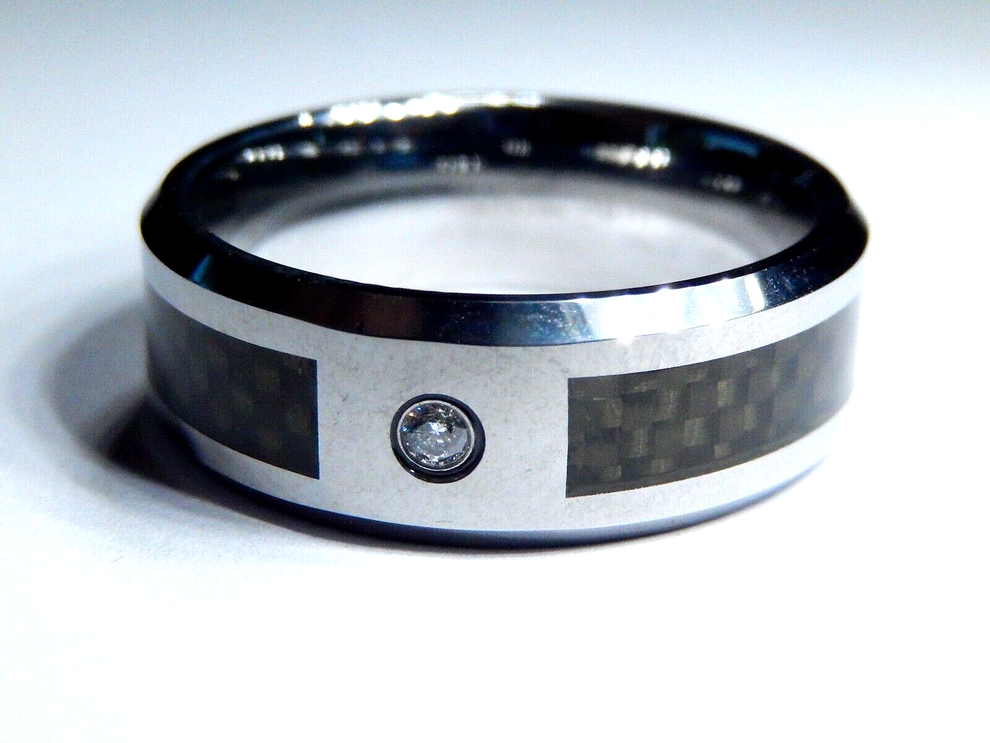*NEW* 8mm Unisex Tungsten Carbon Fiber Comfort Fit Wedding Band CZ Ring Sz 8