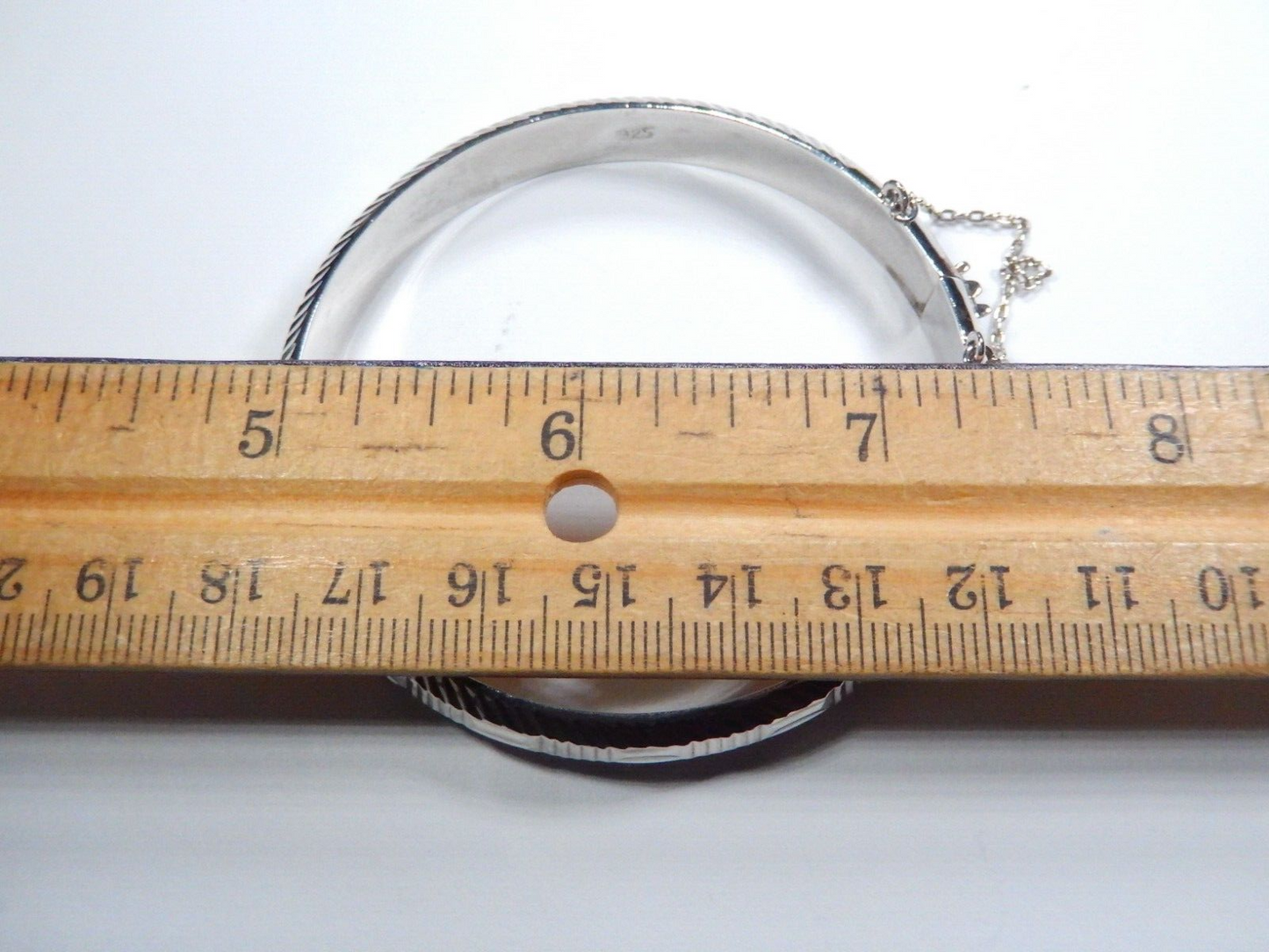 VINTAGE - Sterling Silver Hinged Bangle Bracelet with Clasp & Chain ~ 11.8 grams