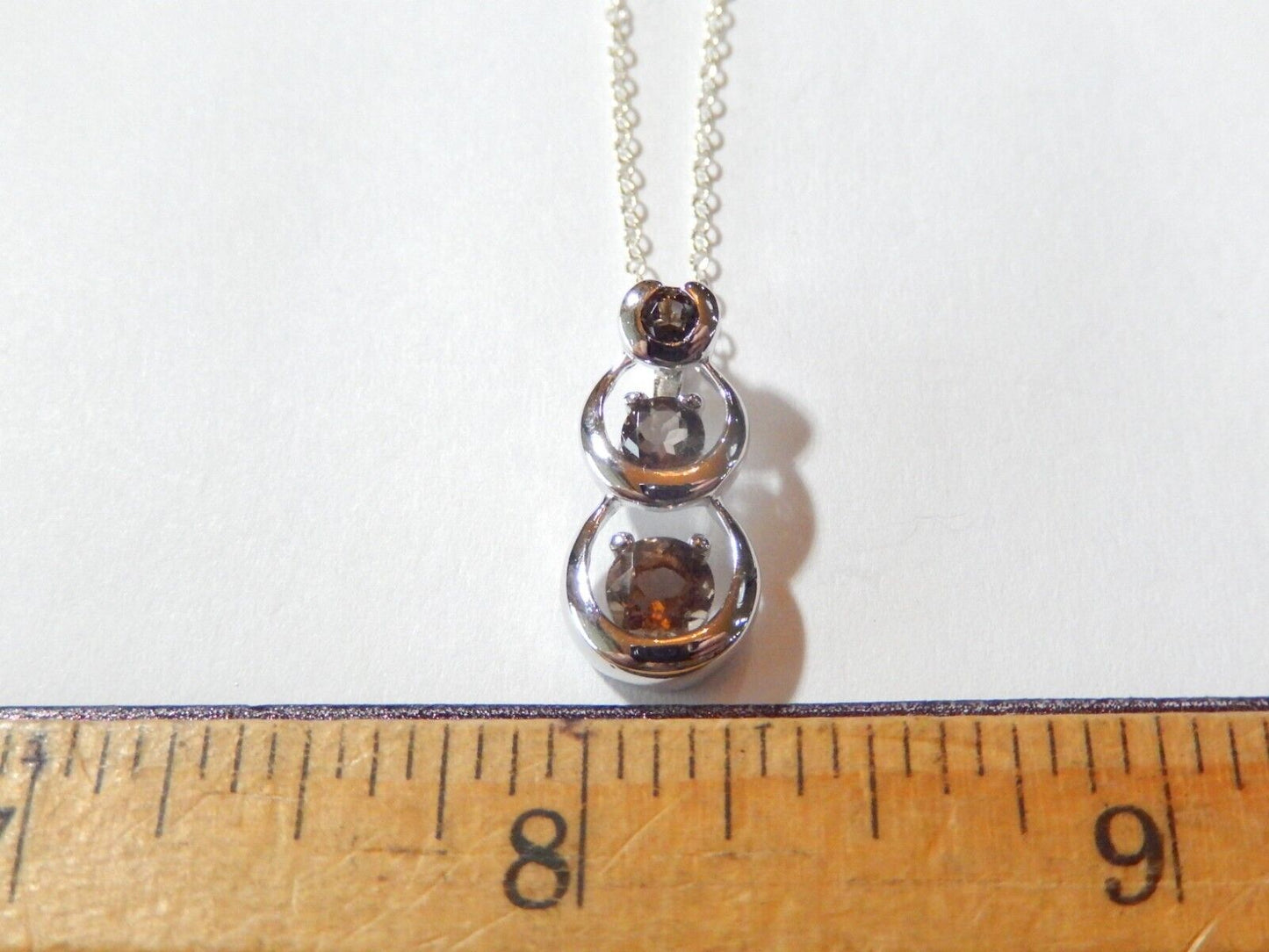 Brown Smoky Quartz 3Stone Past Present Future Sterling Silver Pendant w18chan