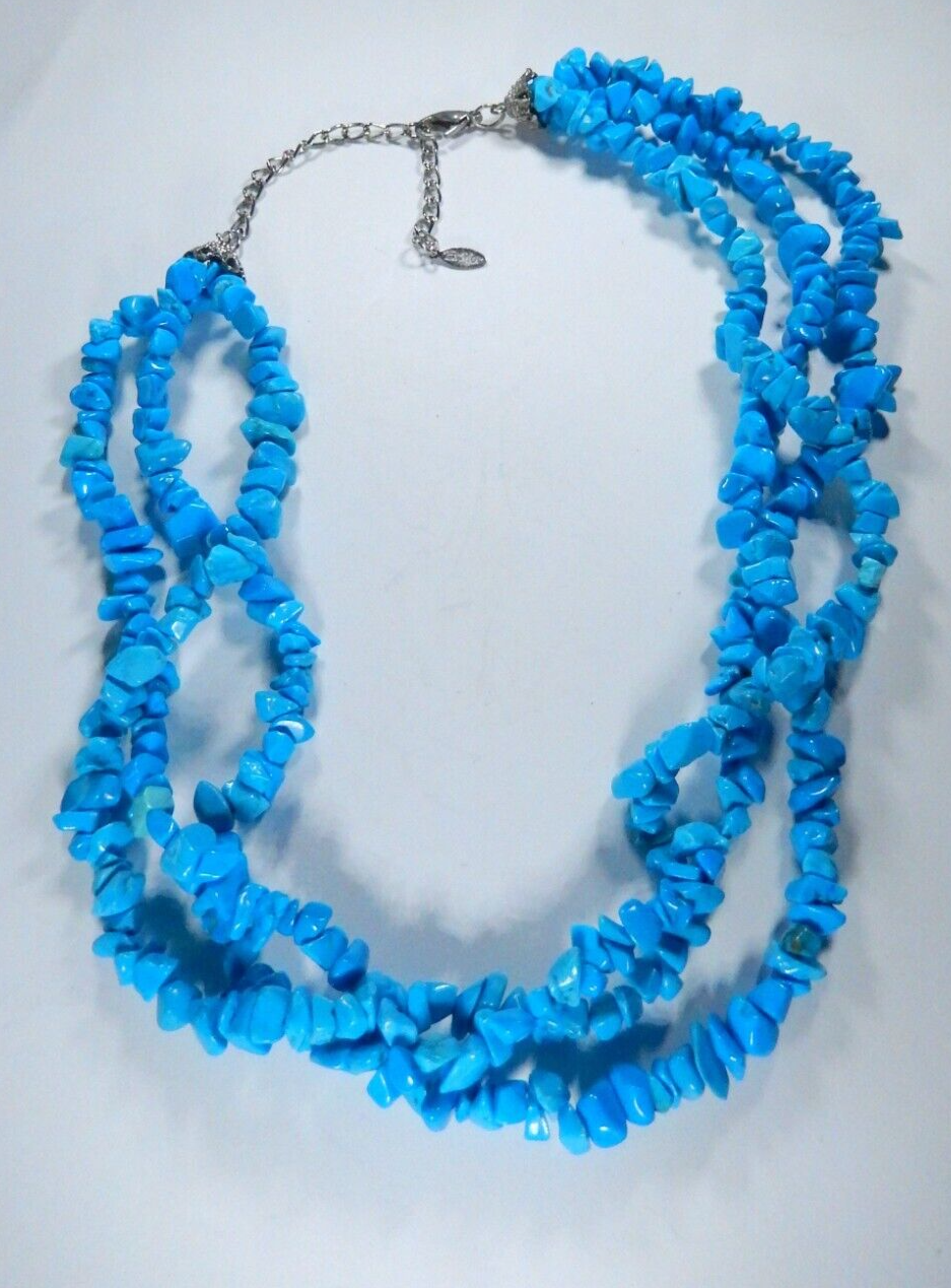 Vintage ESMOR Three Strand Turquoise Nuggets Necklace 16” - 18”