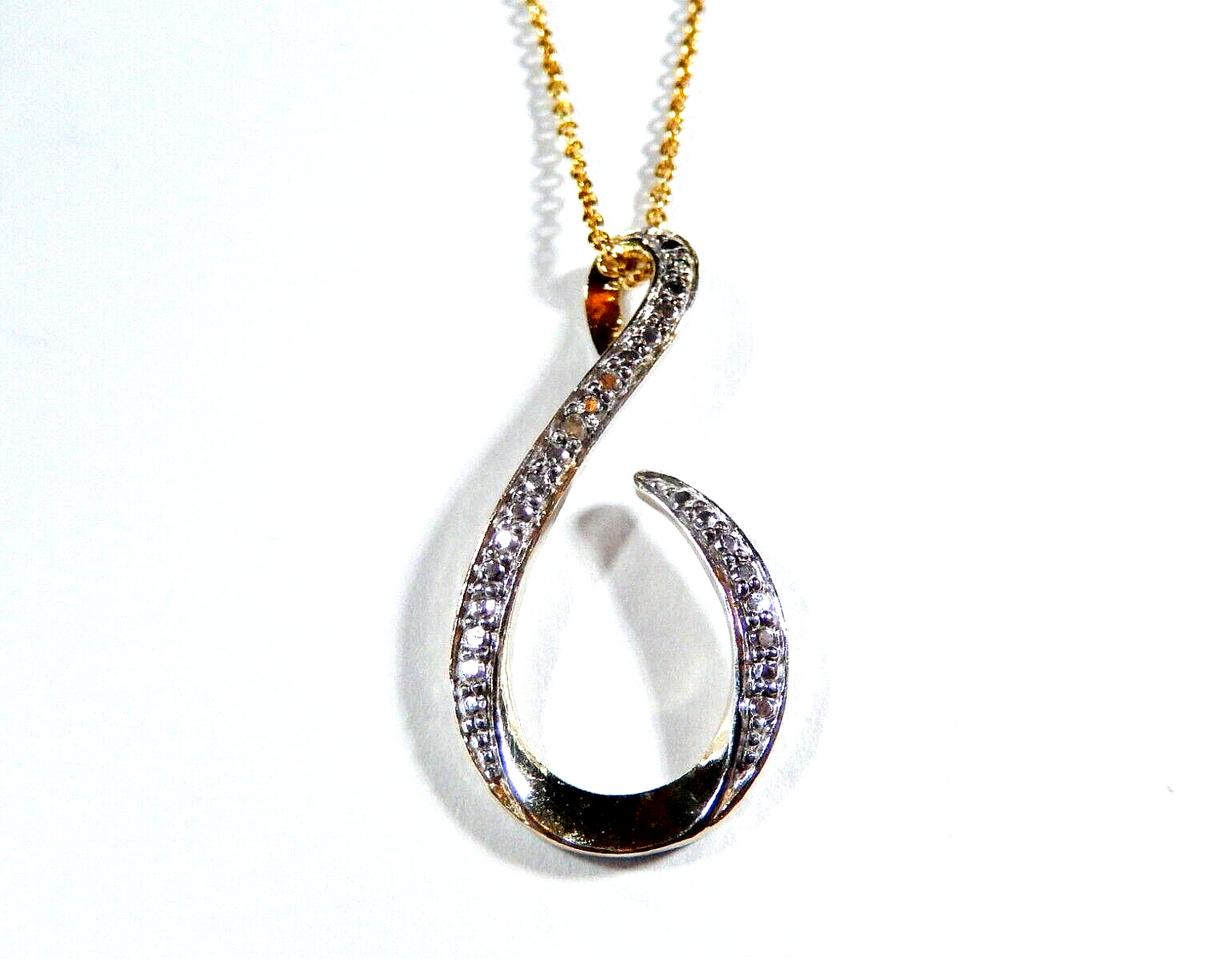 Gold Vermeil 925 Diamond Tear Drop Floating Pendant w18 Gold Vermeil Chain
