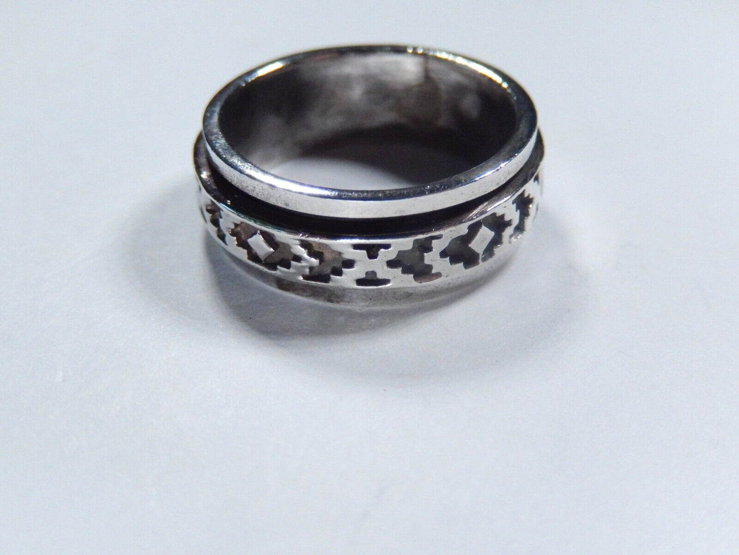 Spinner Ring Southwest Aztec 8 mm Wide Band Sterling Silver  Size 8