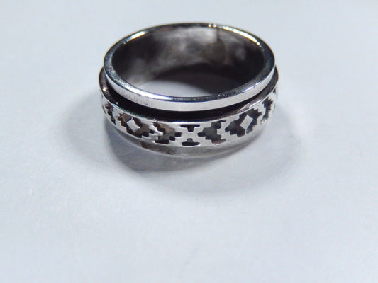Spinner Ring Southwest Aztec 8 mm Wide Band Sterling Silver  Size 8
