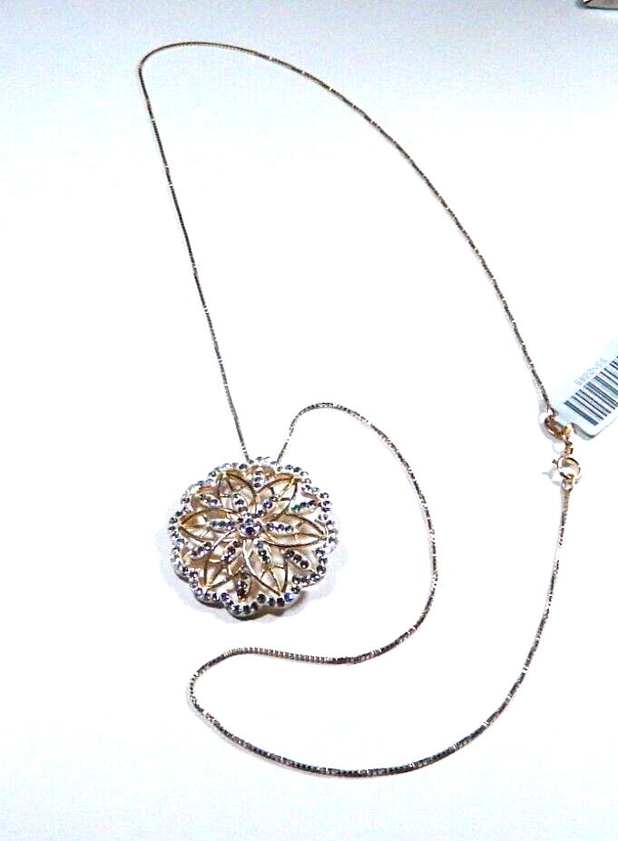STUNNING  LARGE  925 Gold Vermeil Crystal Pendant w 18 Vermeil Box Chain