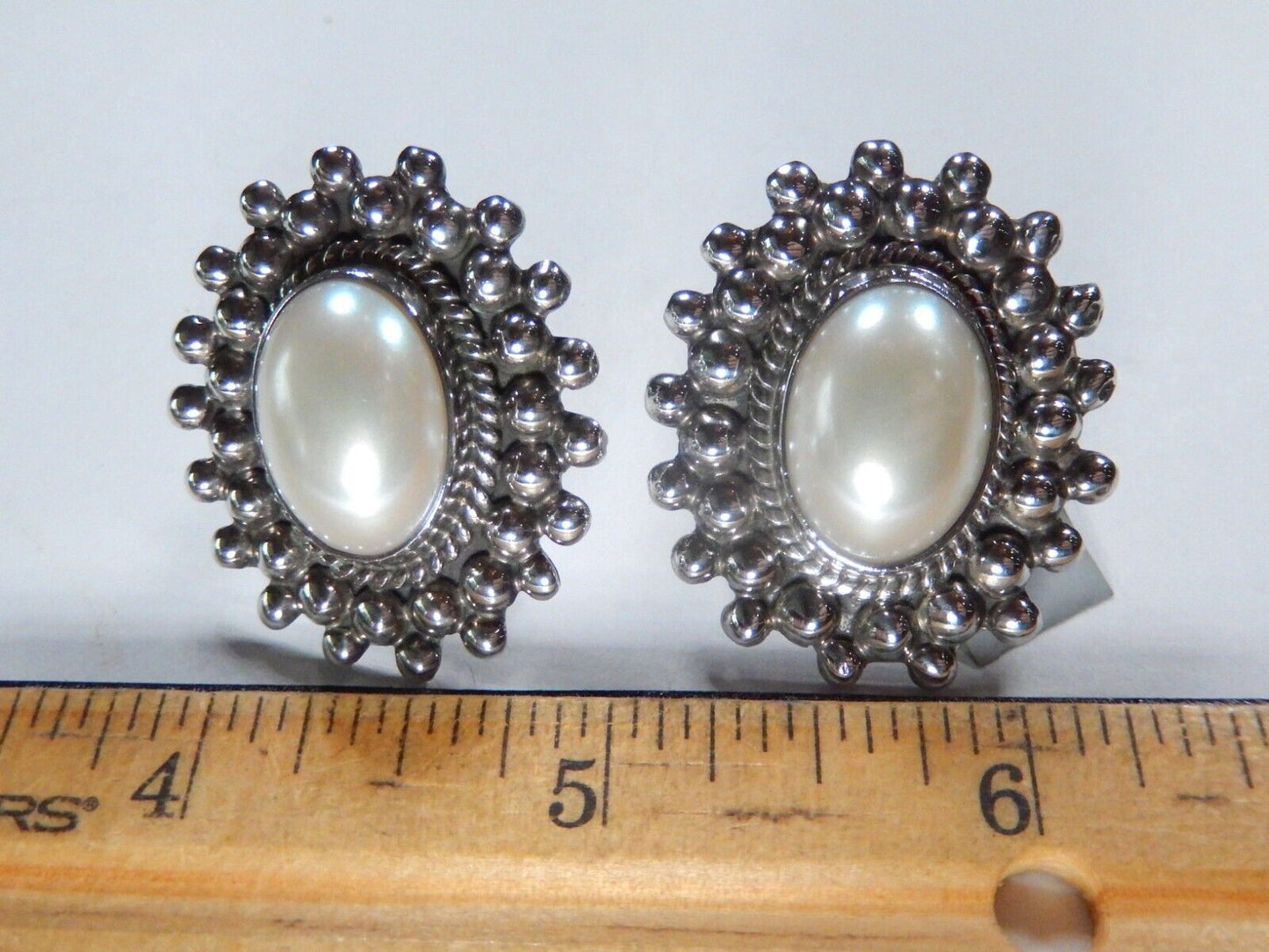 TAXCO 925 Sterling Silver Mexico Faux Pearl Clip On Earrings