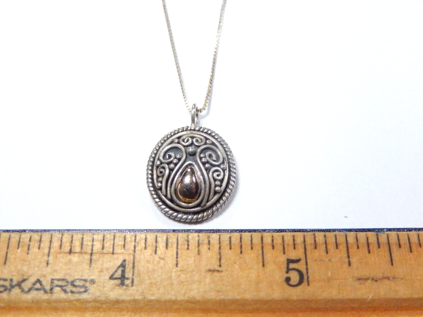 BALI  Sterling Silver With 18K Yellow Gold Trim Pendant w/18" Ster. Box Chain