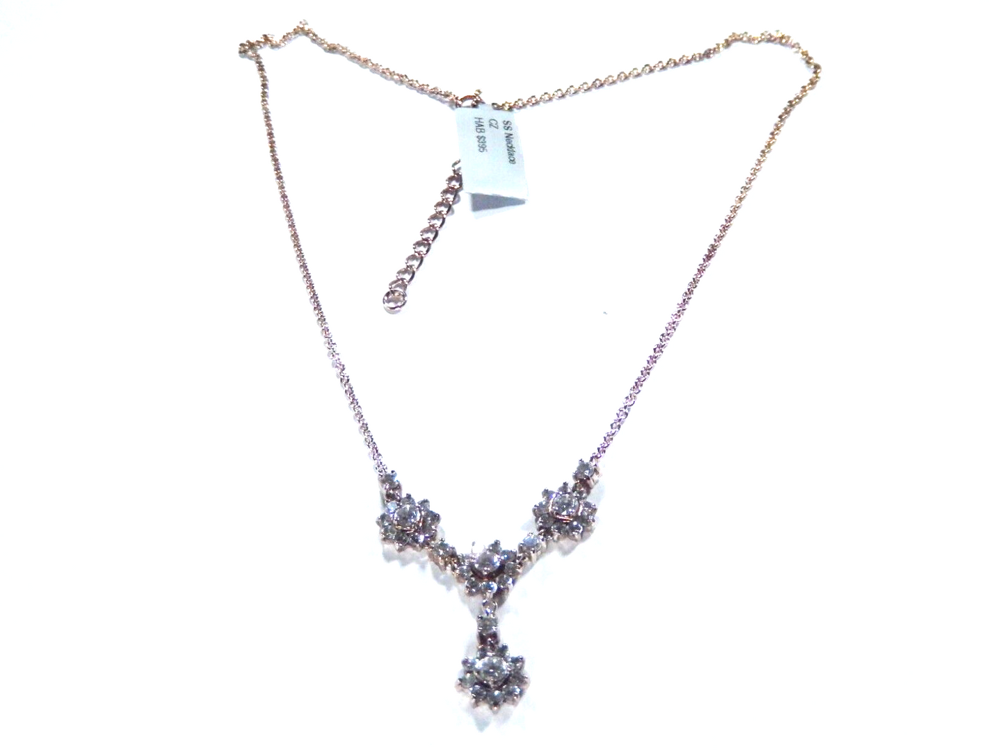 *VINTAGE* Art Deco Style Sterling Silver CZ Statement 16"-18" Necklace