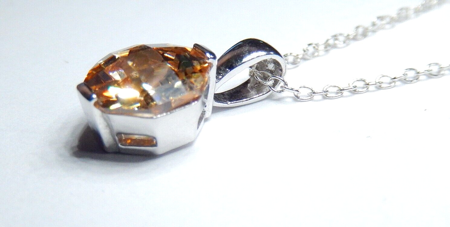 925 Sterling Silver with 4.0 CT Fancy Cut Citrine Solitaire Pendant w/ 18" Chain