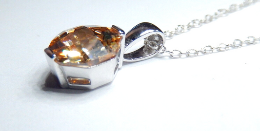 925 Sterling Silver with 4.0 CT Fancy Cut Citrine Solitaire Pendant w/ 18" Chain