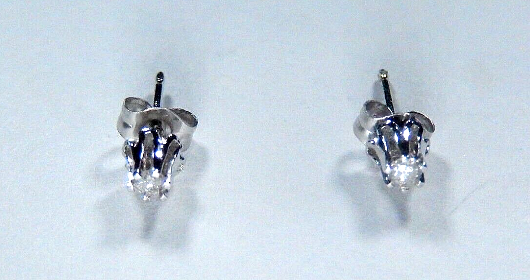 0.10Ct Round Diamond Buttercup Stud Earrings 14k White Gold Prong PushBack