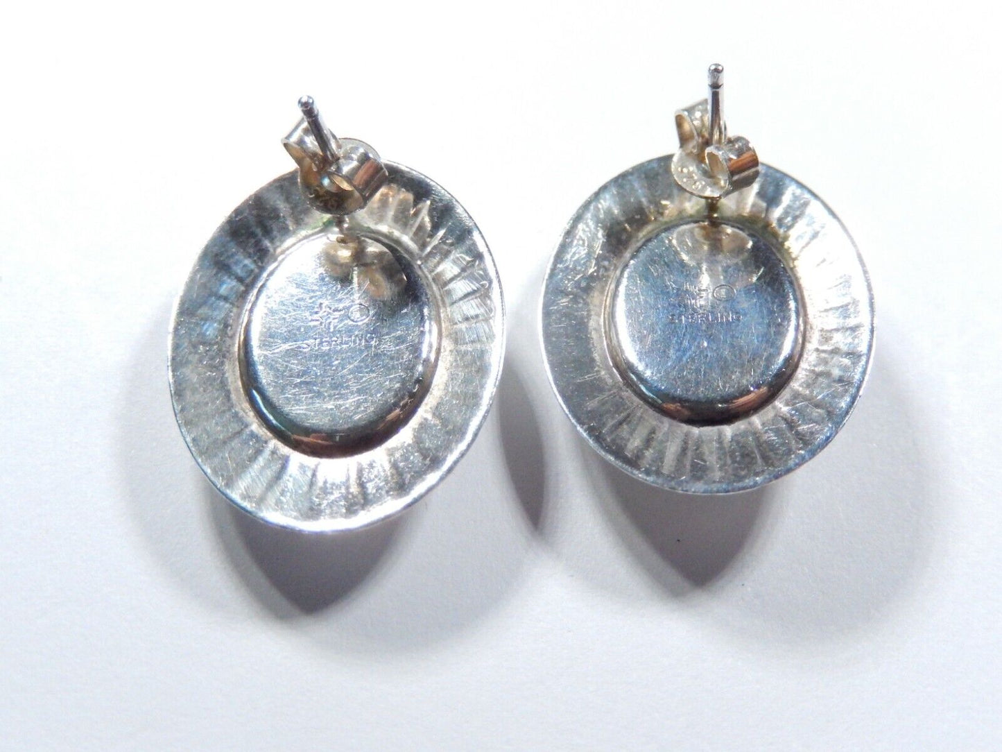 *VINTAGE*  Native American Sterling Silver Turquoise Post Earrings 1" x 3/4"